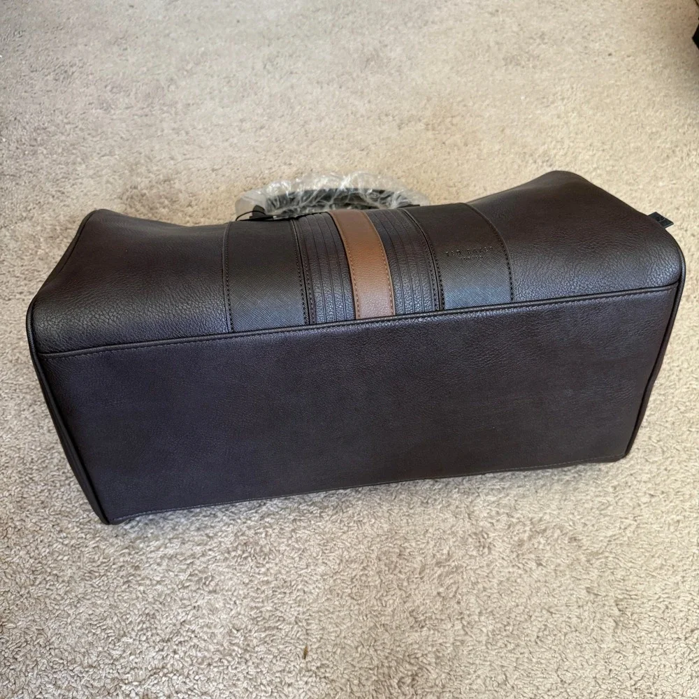 Ted Baker Striped PU Holdall weekender bag, Brown faux leather